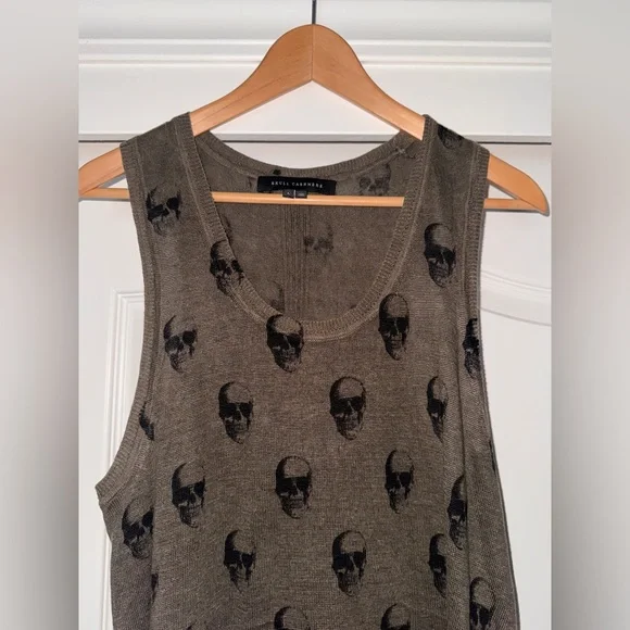Skull Cashmere Olive Skull Tank Top - Picture 1 of 4